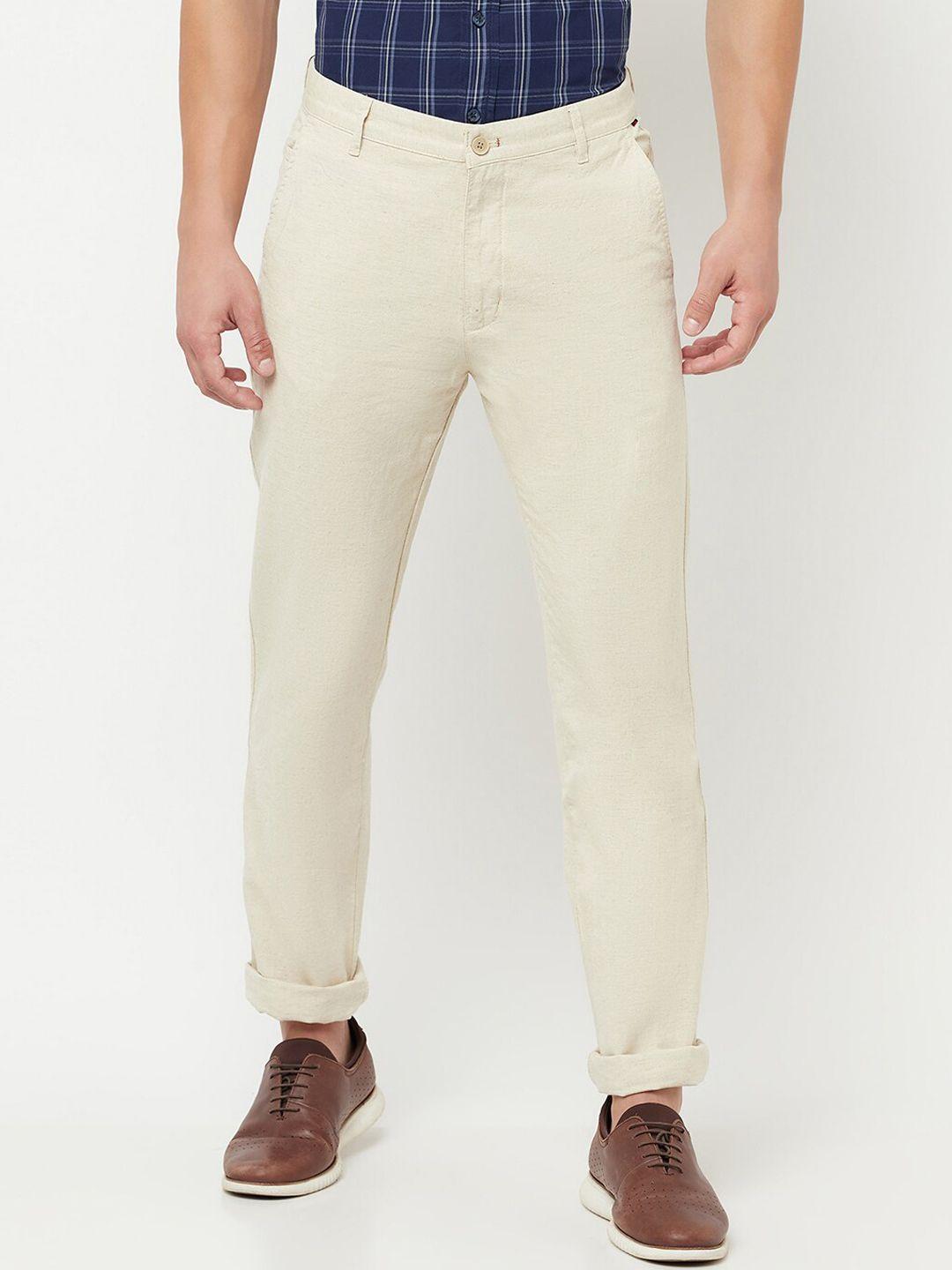 cantabil men cream-coloured smart cotton trousers
