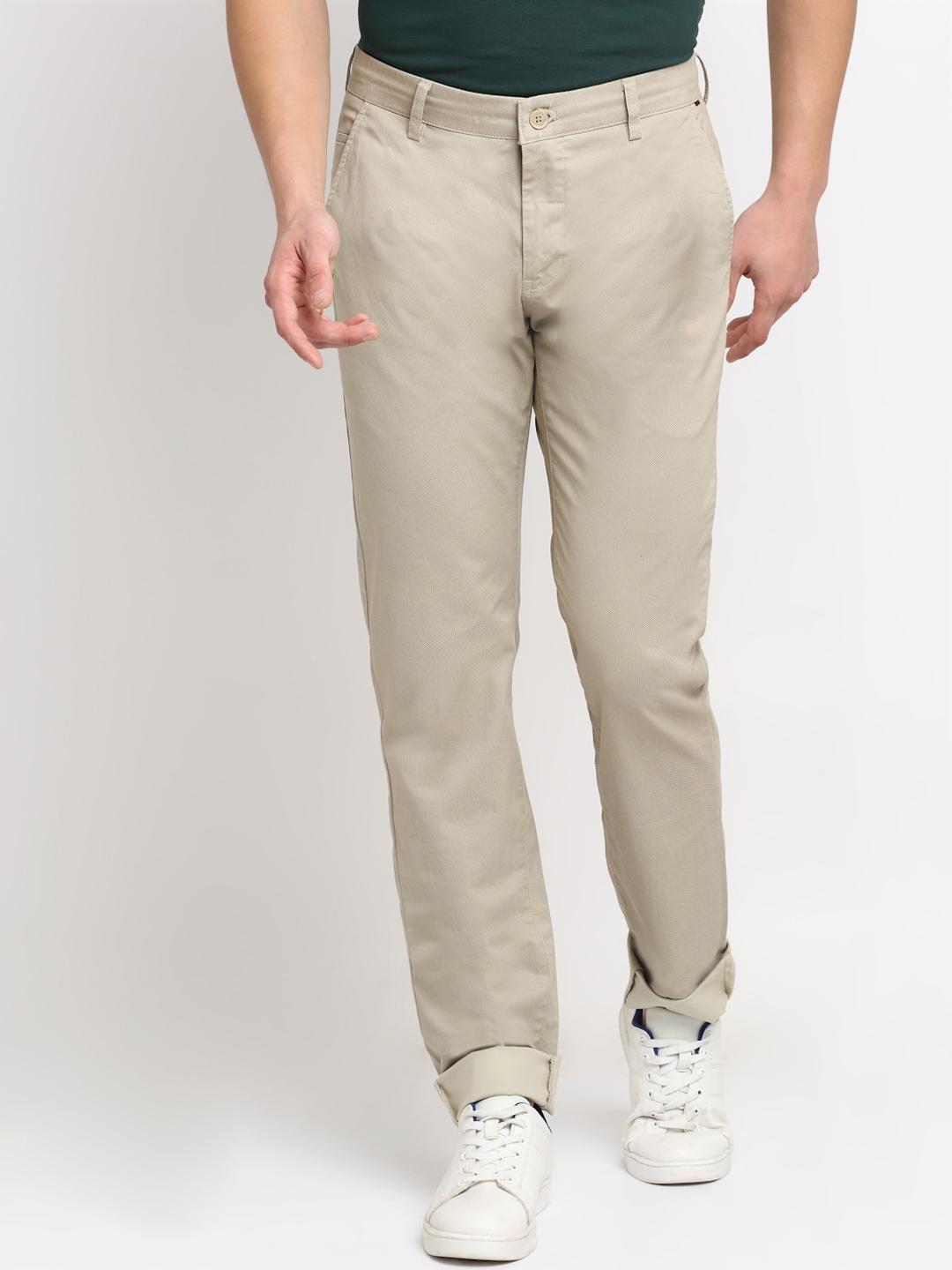 cantabil men cream-coloured textured original regular fit trousers