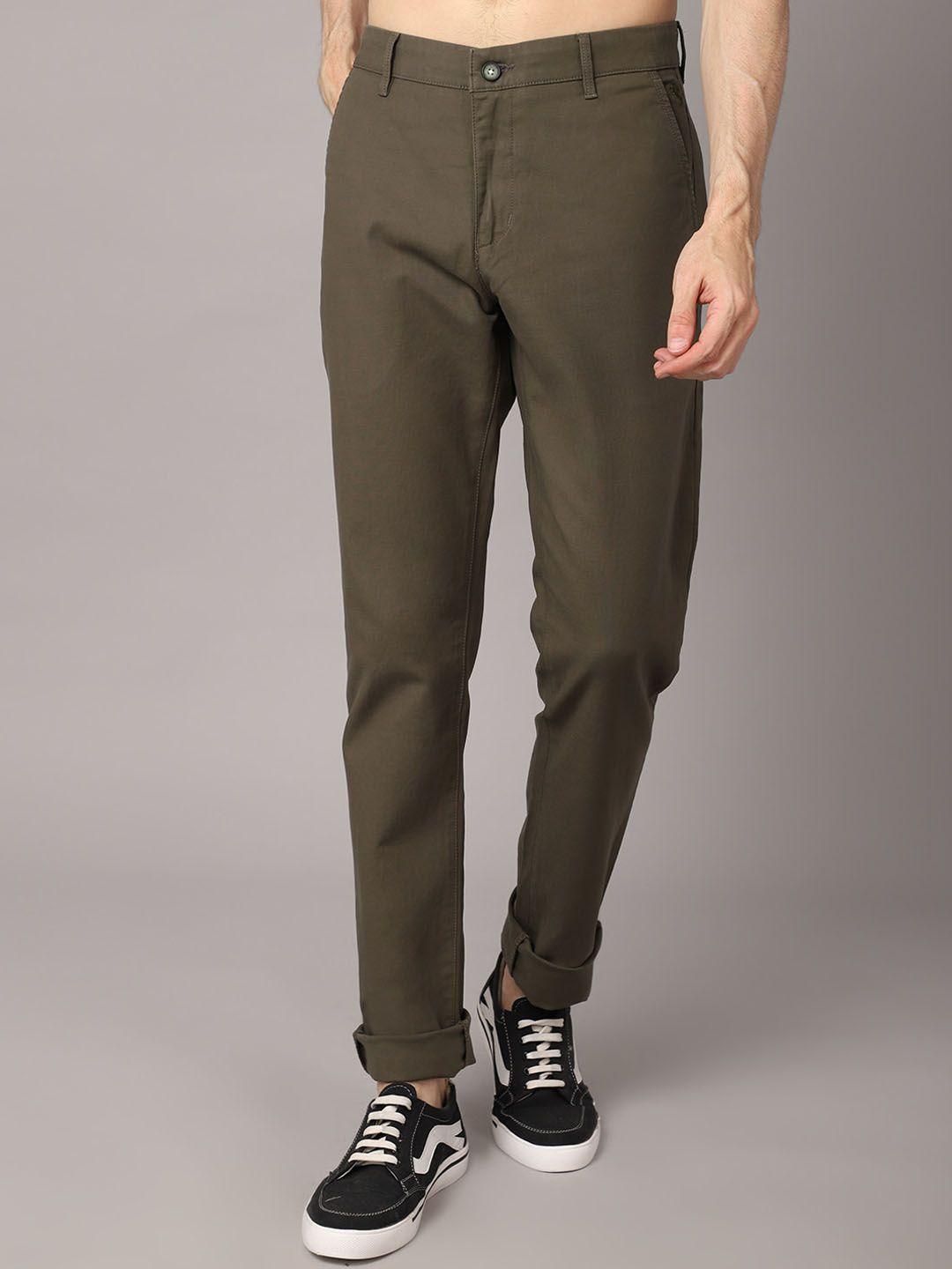 cantabil men flat-front mid-rise easy wash cotton chinos trousers