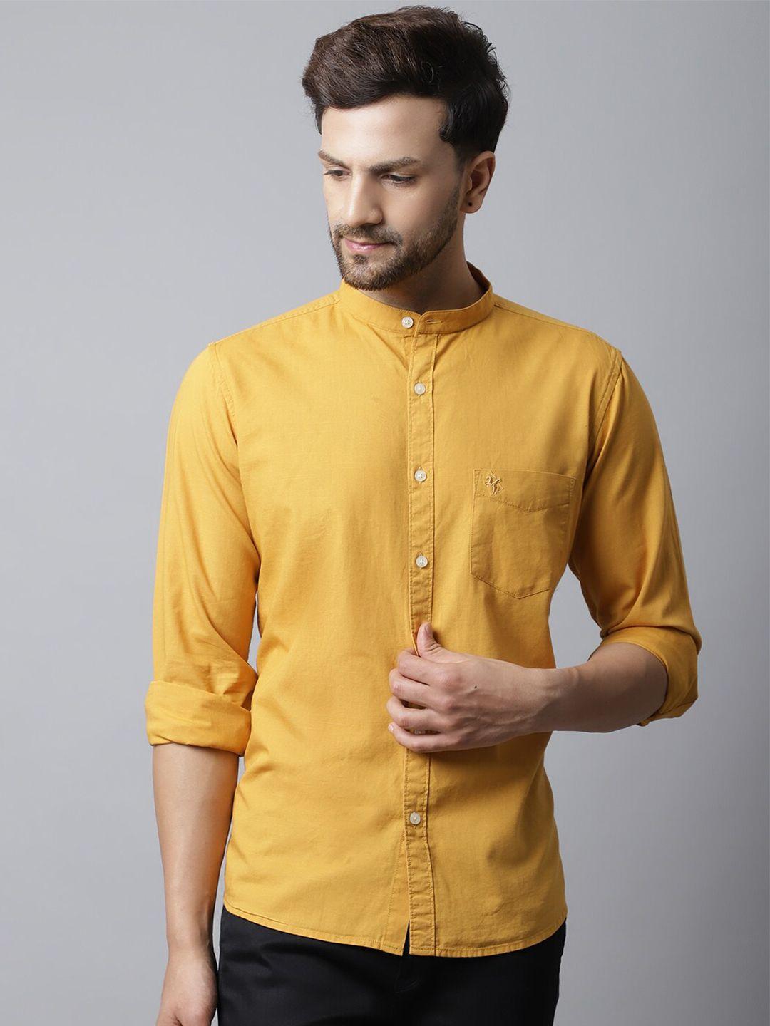 cantabil men gold-toned regular fit solid cotton casual shirt