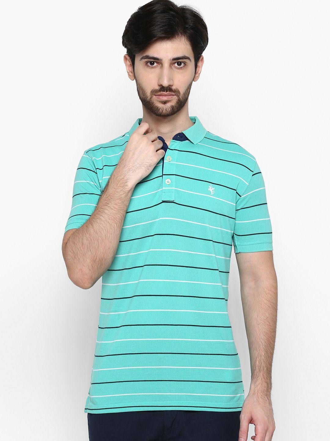 cantabil men green striped polo collar t-shirt