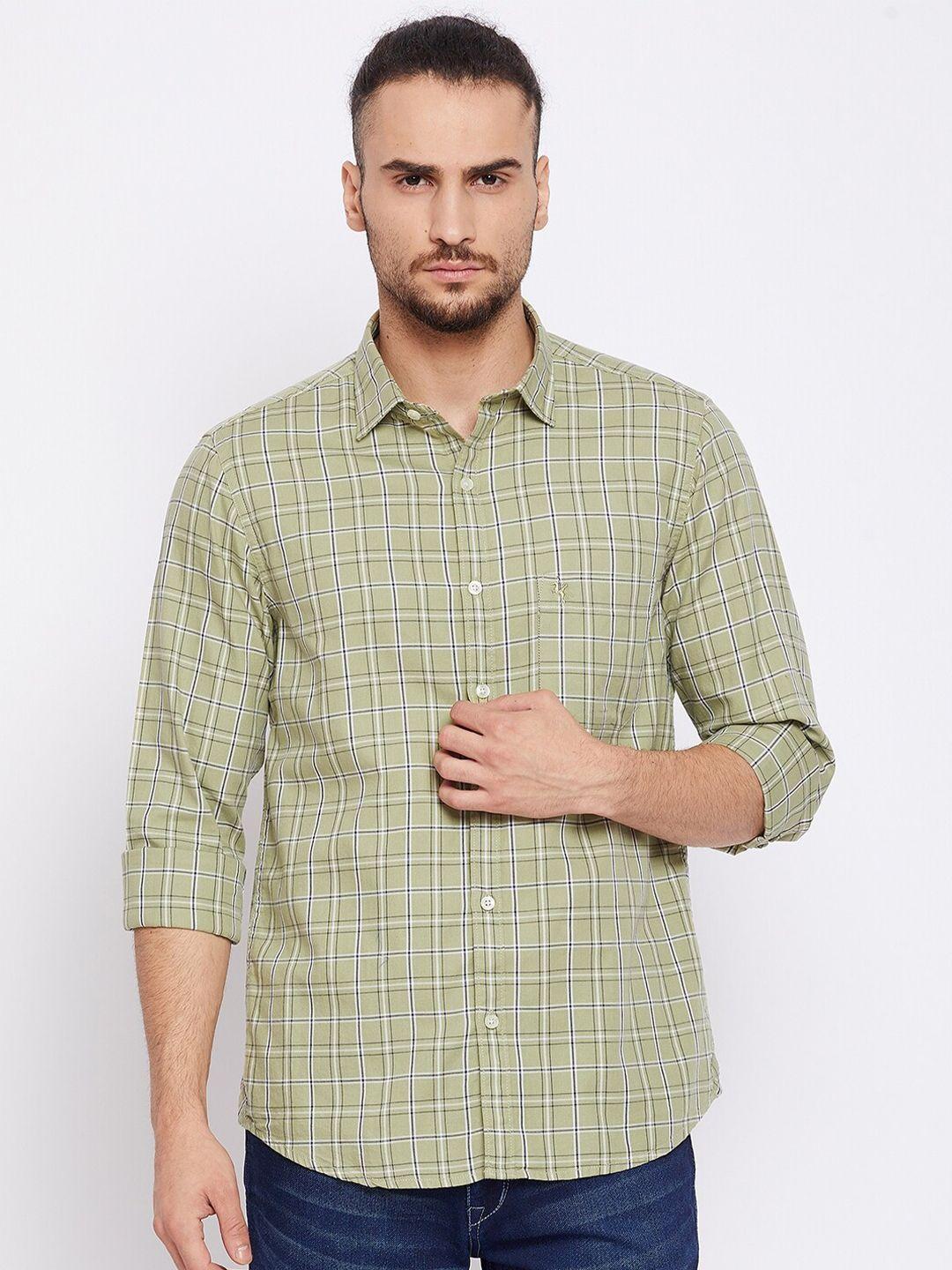 cantabil men green tartan checks opaque checked casual shirt