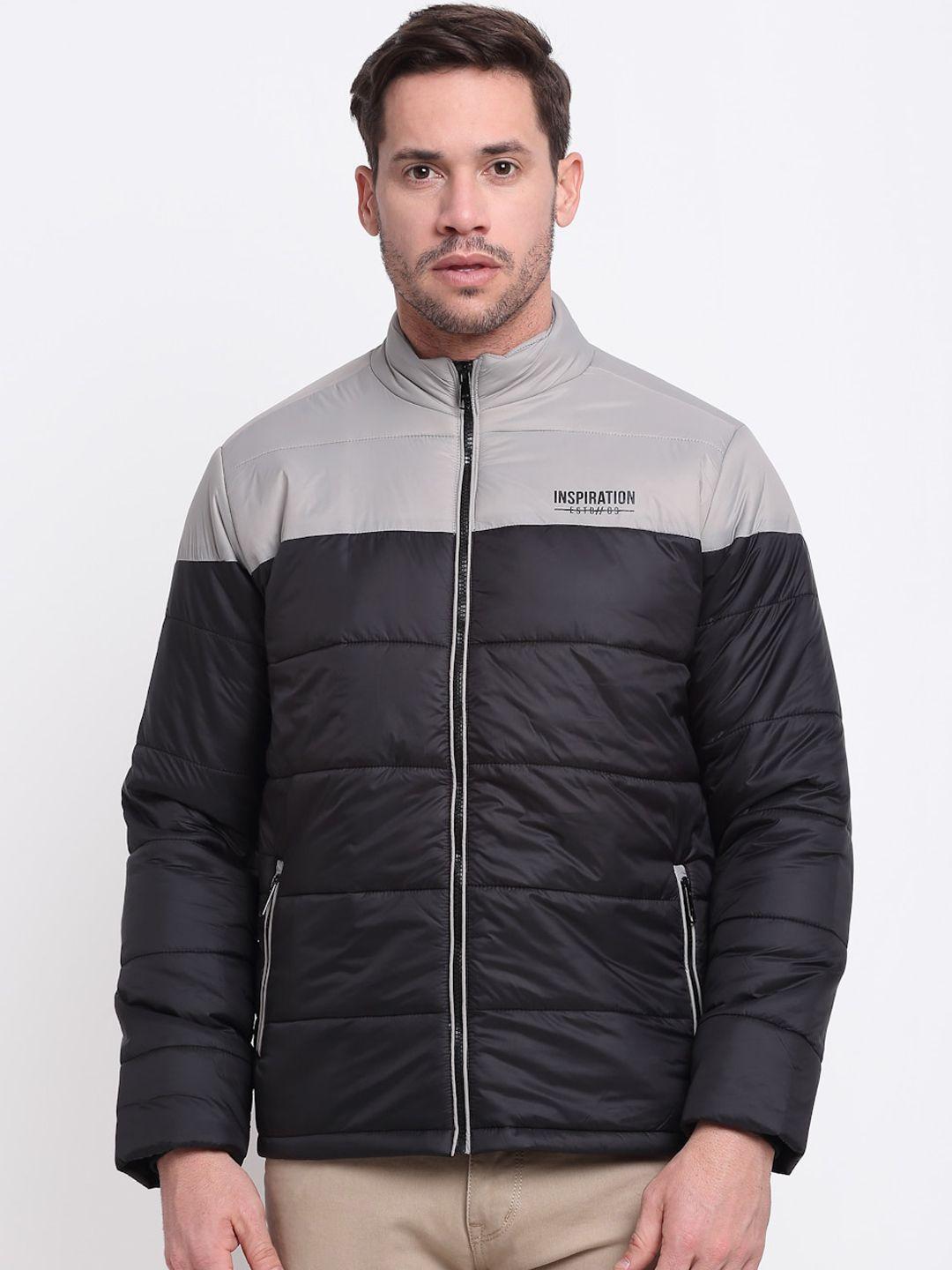 cantabil men grey colourblocked lightweight padded jacket