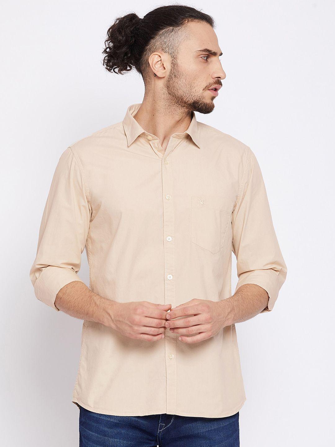 cantabil men khaki opaque casual cotton shirt