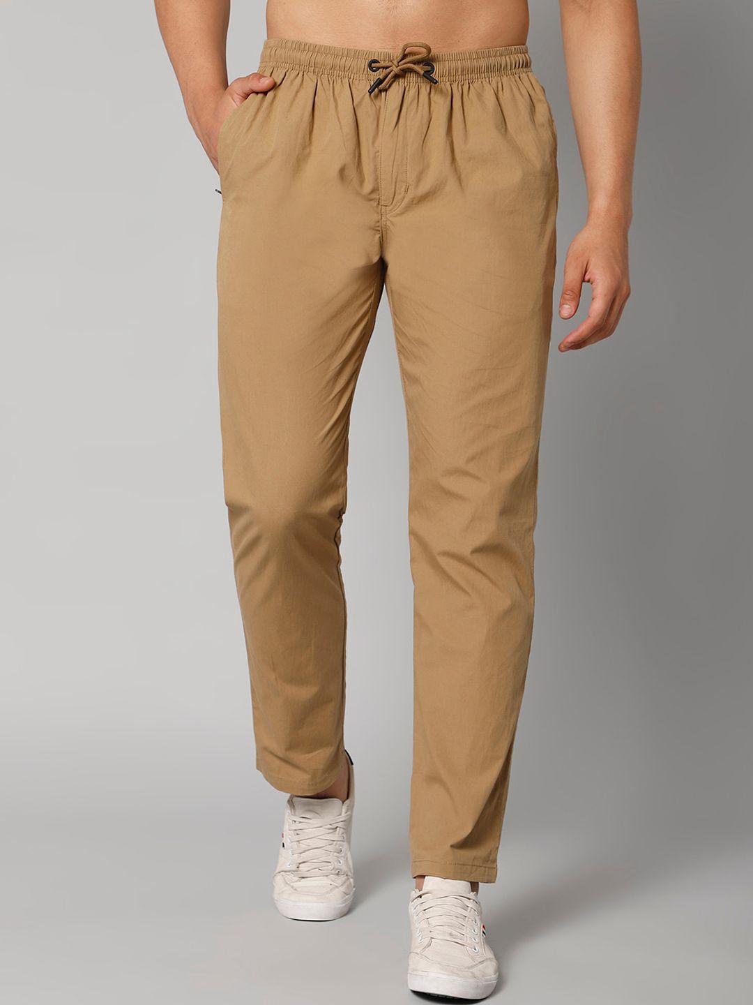 cantabil men khaki-colored solid cotton track pants
