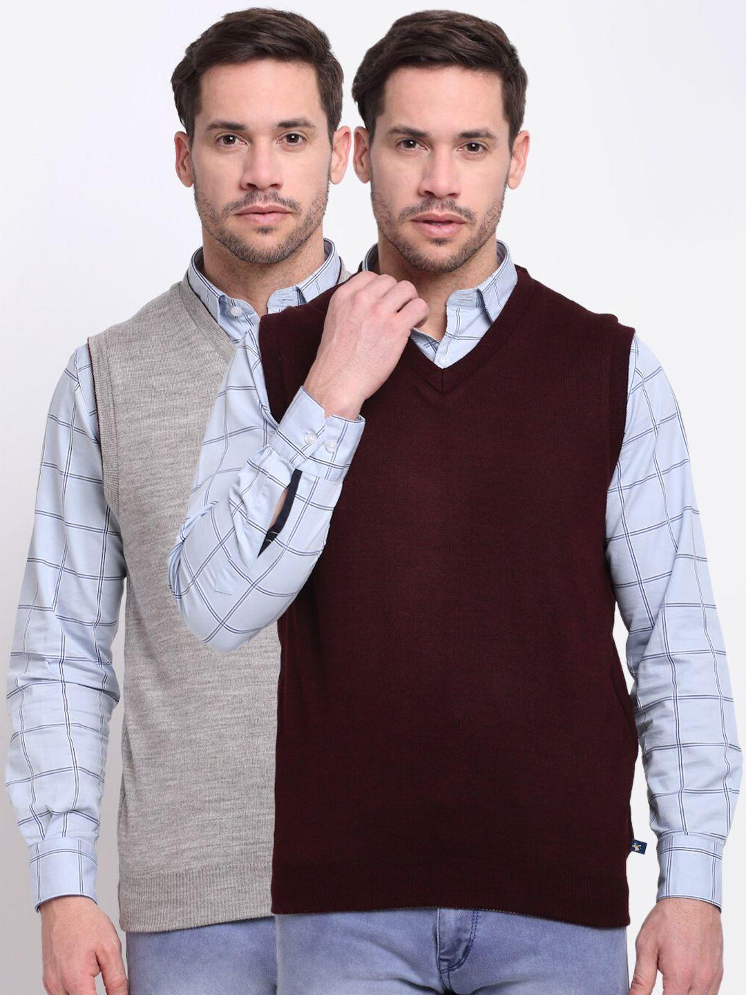 cantabil men maroon & grey reversible woolen sweater vest