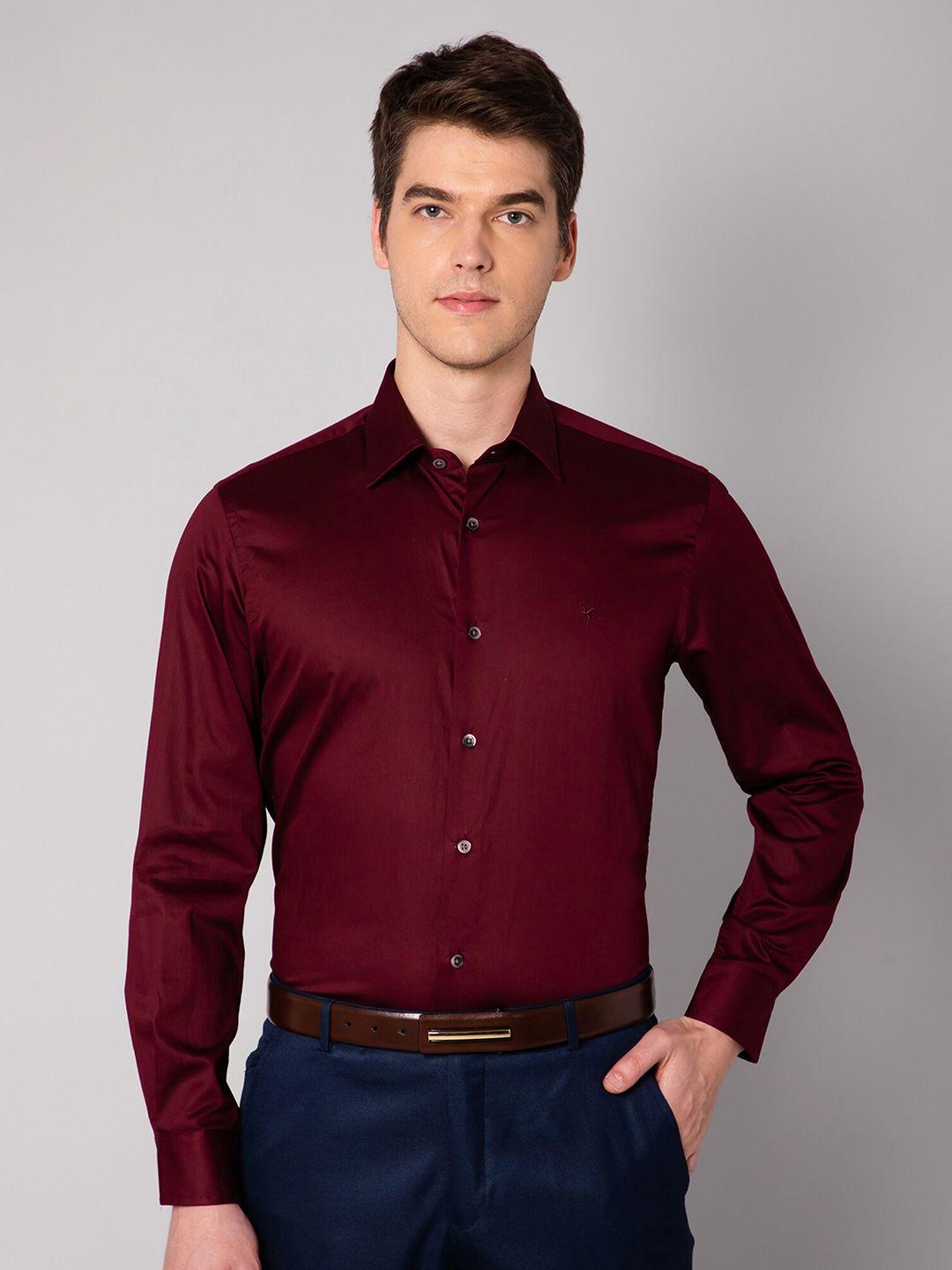 cantabil men maroon regular fit solid formal shirt