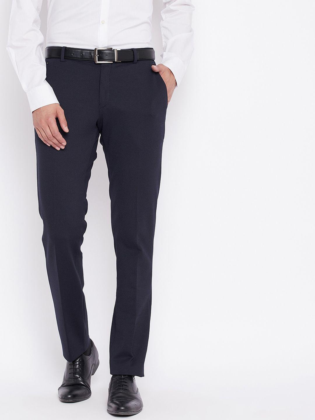 cantabil men navy blue easy wash formal trousers