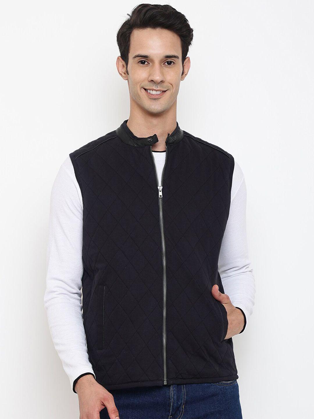 cantabil men navy blue sleeveless cotton quilted jacket