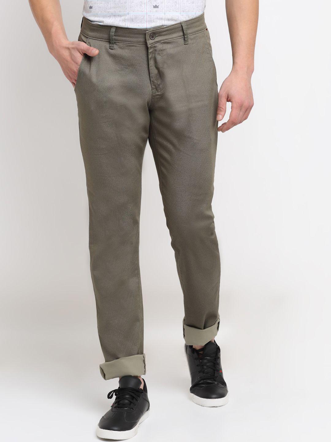 cantabil men olive green original cotton regular fit trousers