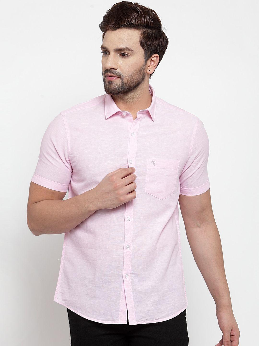 cantabil men pink regular fit solid casual shirt