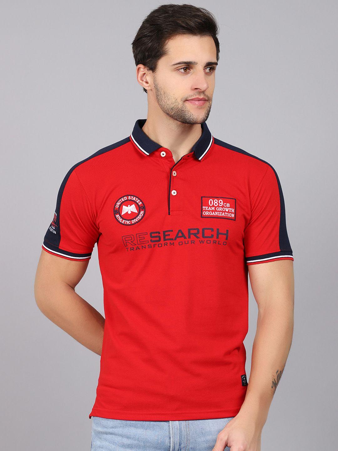 cantabil men red typography printed polo collar t-shirt