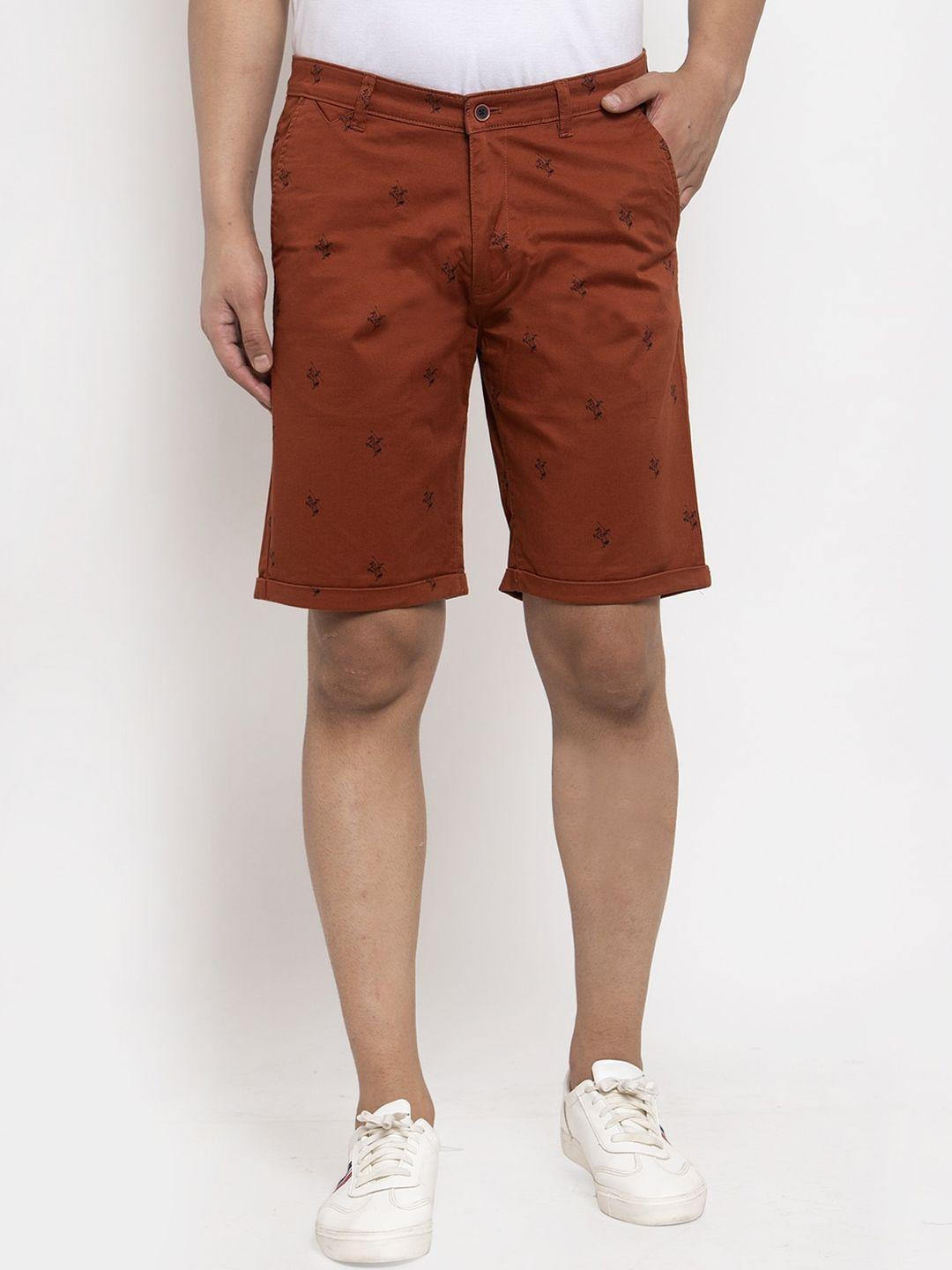 cantabil men rust conversational printed mid-rise chino shorts