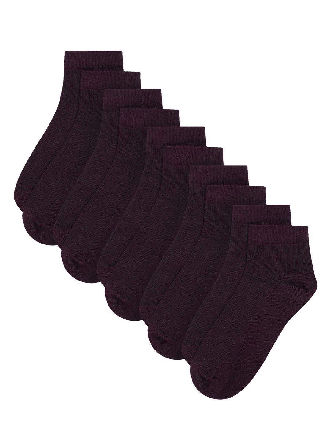 cantabil men set of 5 burgundy pure cotton ankle-length socks