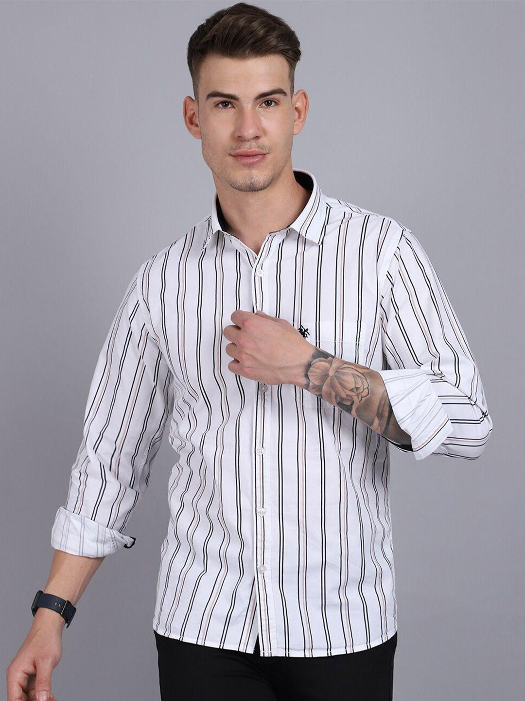 cantabil men white regular fit striped casual shirt