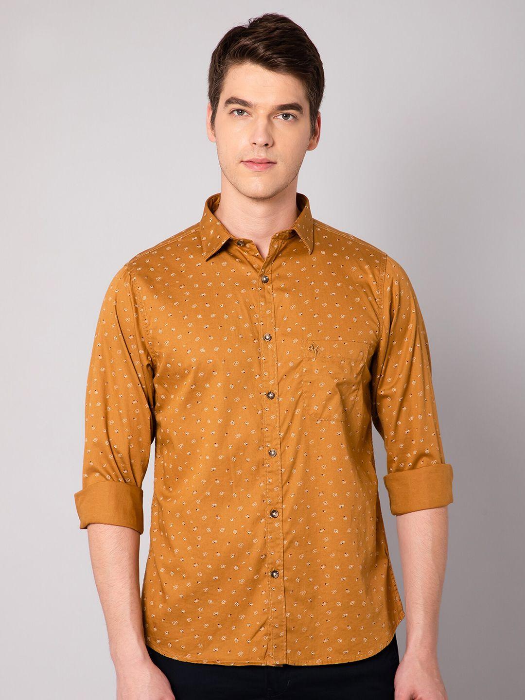 cantabil men yellow floral printed cotton casual shirt
