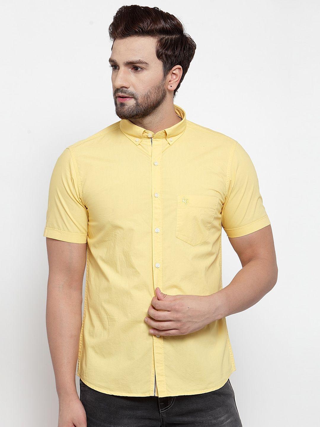 cantabil men yellow slim fit solid casual shirt