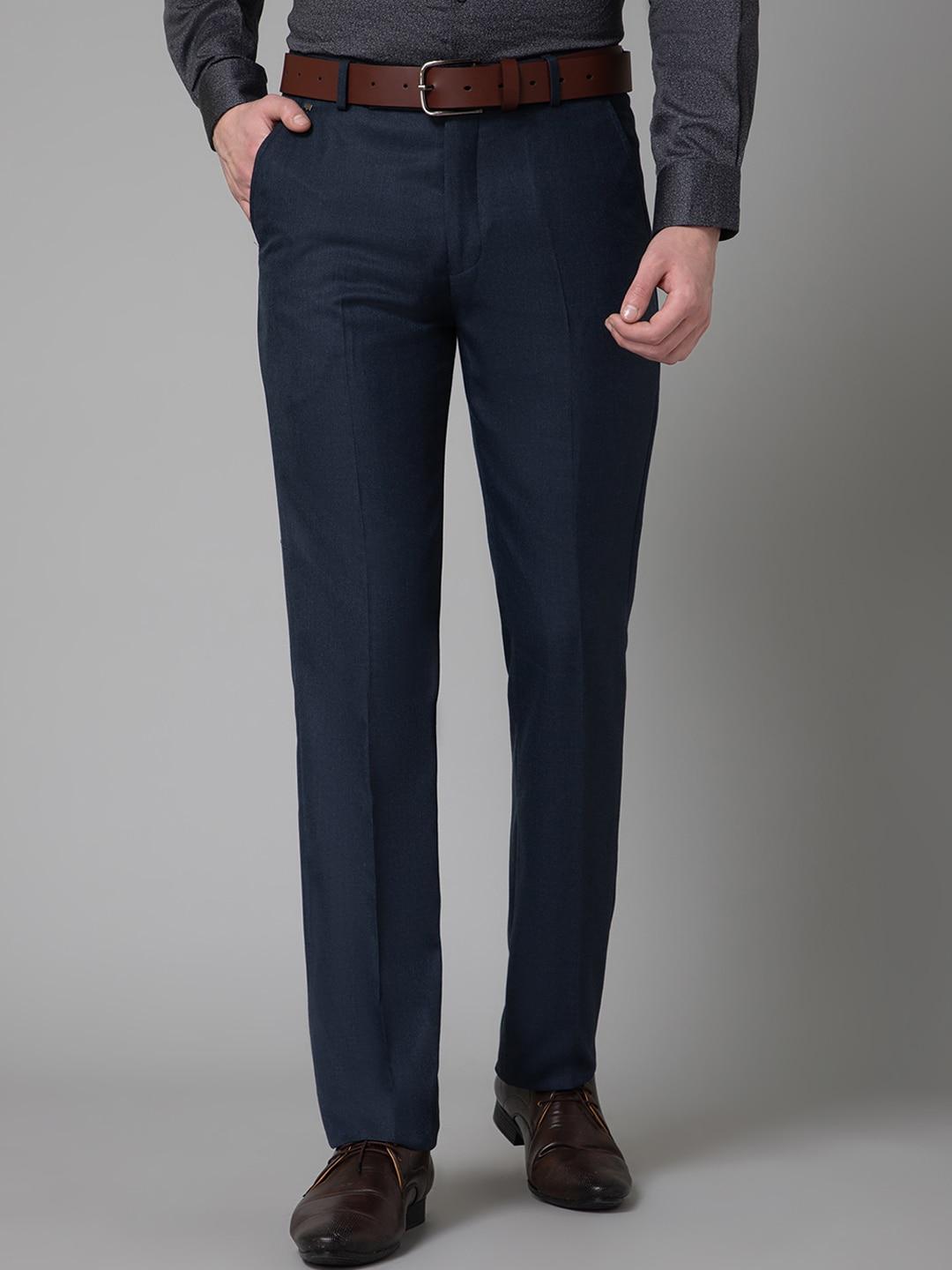 cantabil mid-rise flat-front regular fit formal trousers