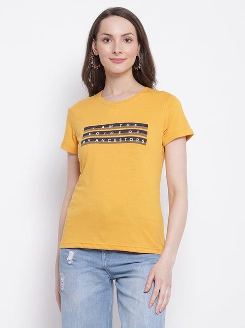 cantabil mustard cotton graphic print t-shirt