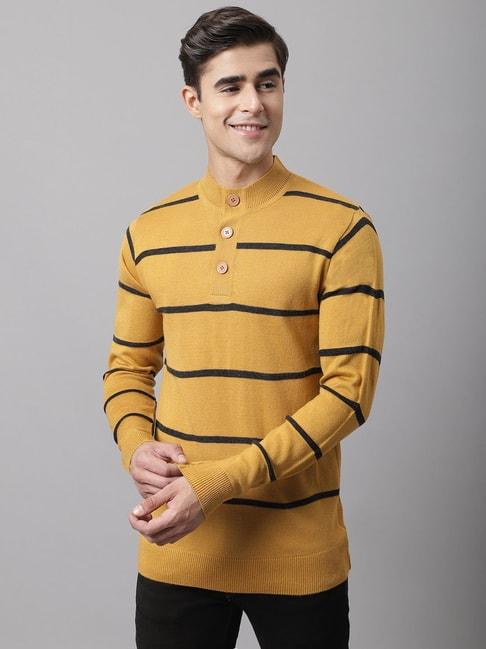 cantabil mustard regular fit striped sweater