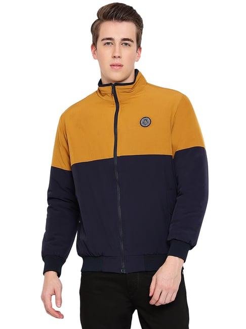 cantabil navy & yellow regular fit high neck jacket