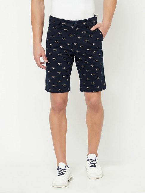 cantabil navy cotton regular fit printed shorts