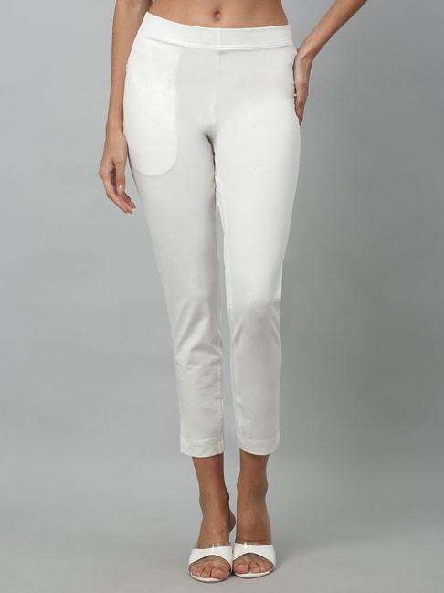 cantabil off white cotton straight fit pants