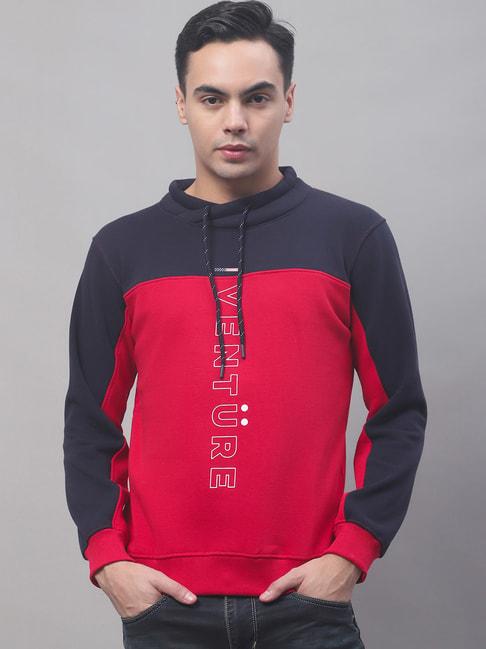 cantabil red regular fit round neck printed sweatshirt