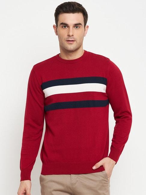 cantabil red regular fit striped sweater