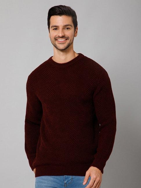 cantabil rust regular fit self design sweater