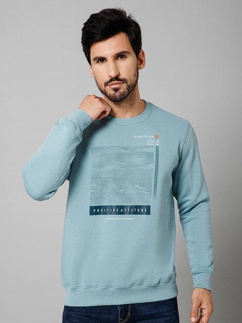 cantabil sky blue regular fit printed round neck sweatshirt