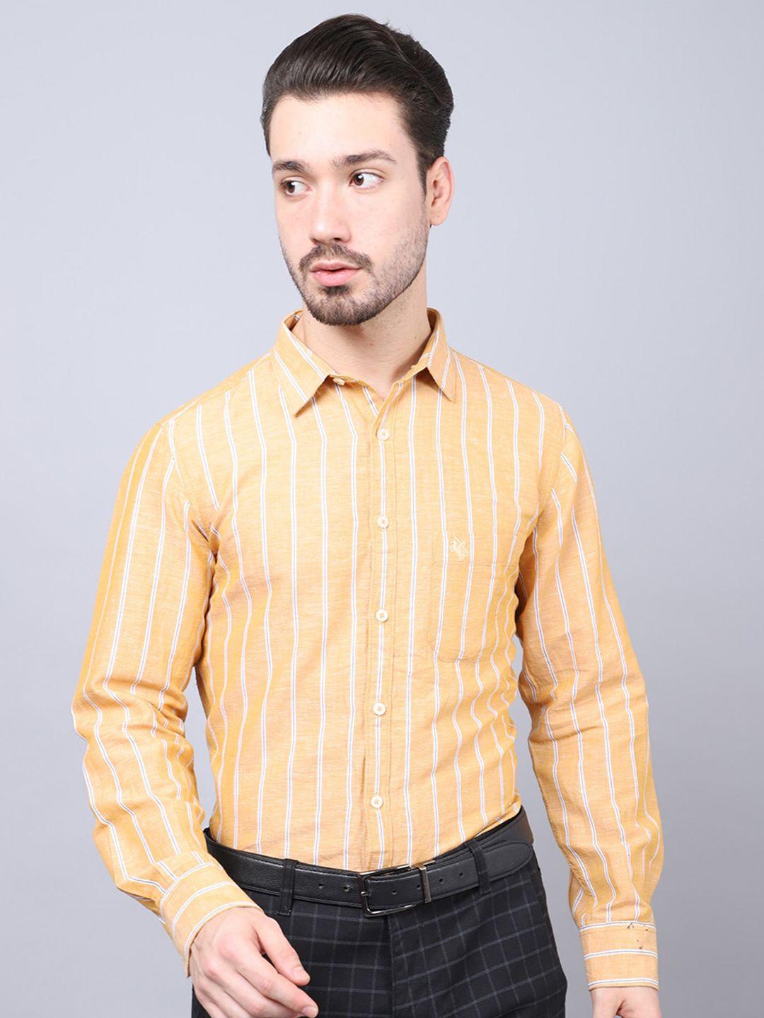 cantabil spread collar regular fit vertical striped cotton casual shirt