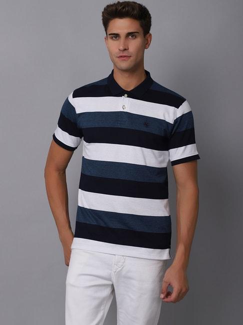 cantabil teal cotton regular fit striped polo t-shirt