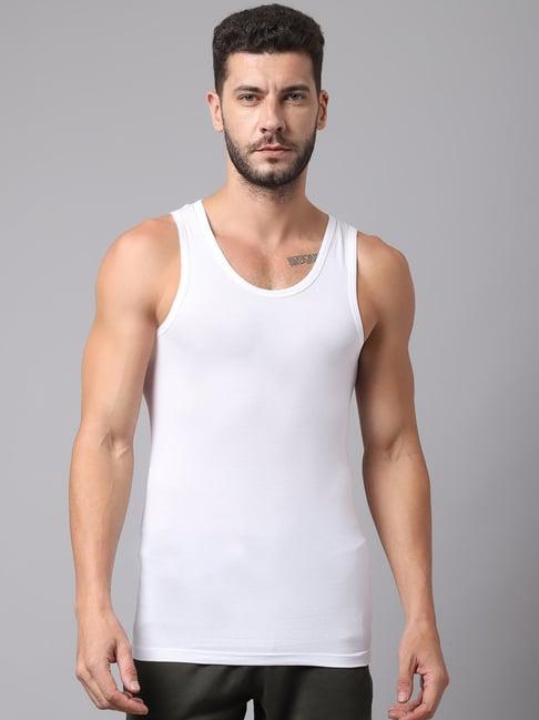 cantabil white cotton regular fit vest