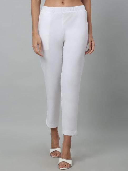 cantabil white cotton straight fit pants