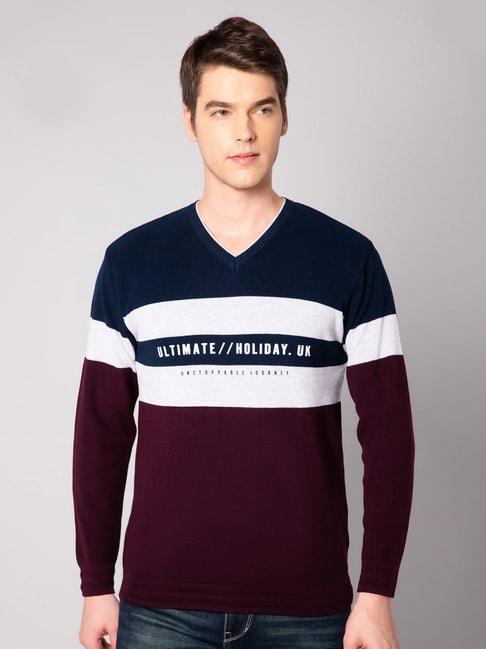 cantabil wine regular fit striped sweater