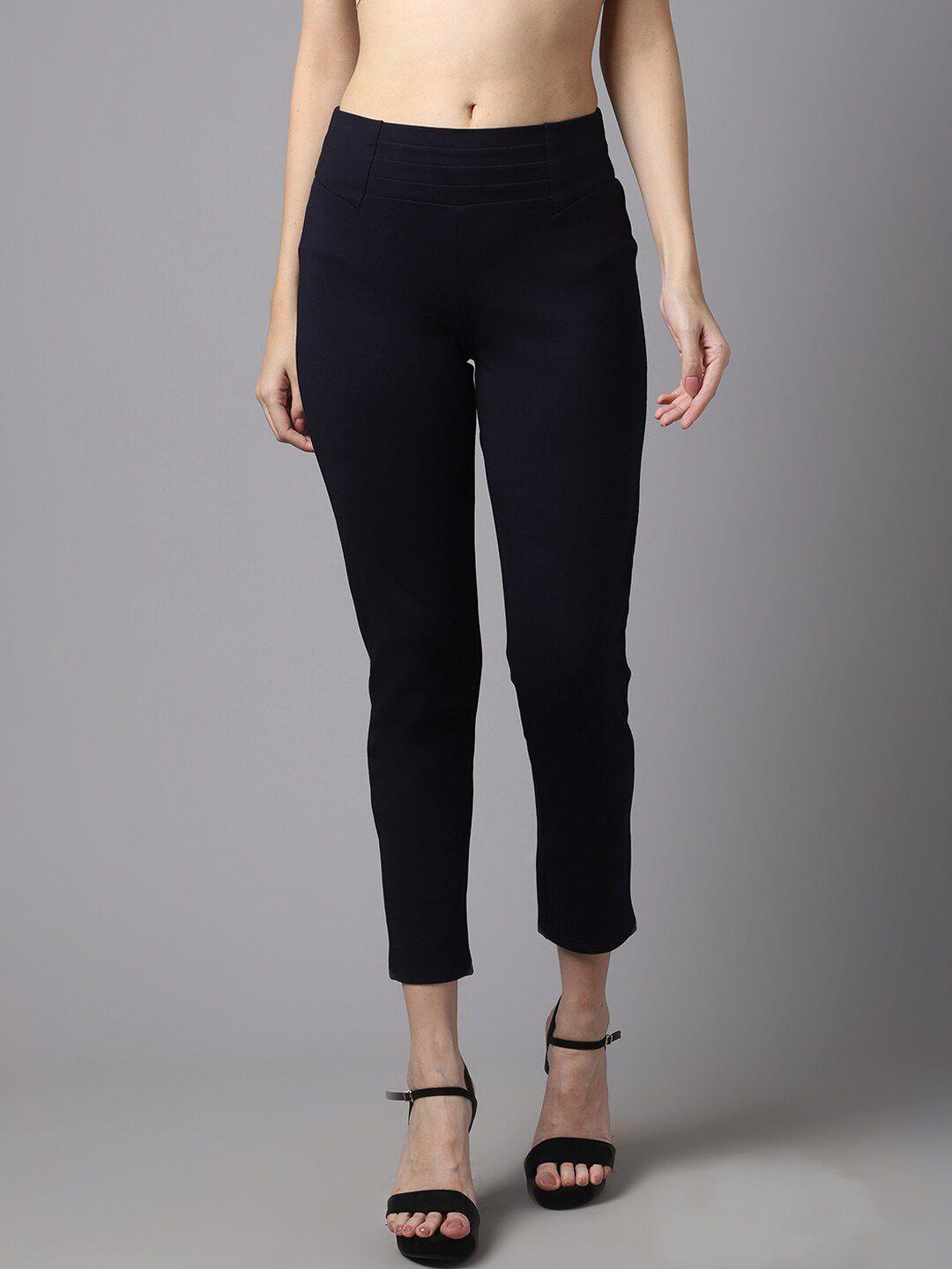 cantabil women black solid cotton jeggings
