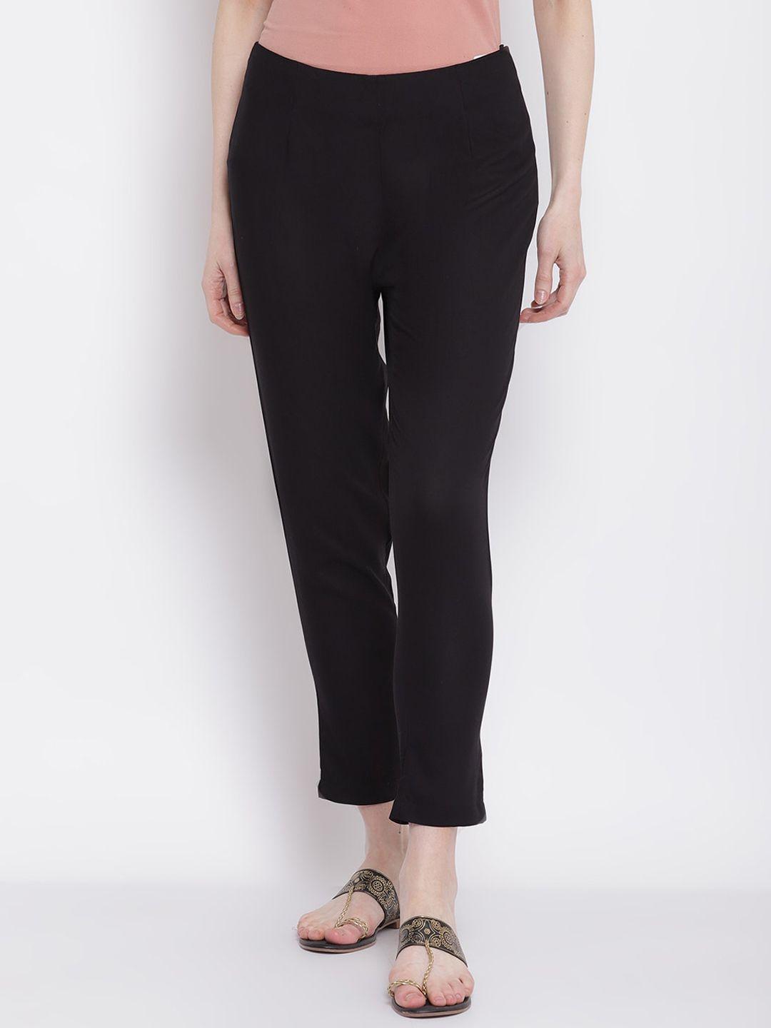cantabil women black solid trousers