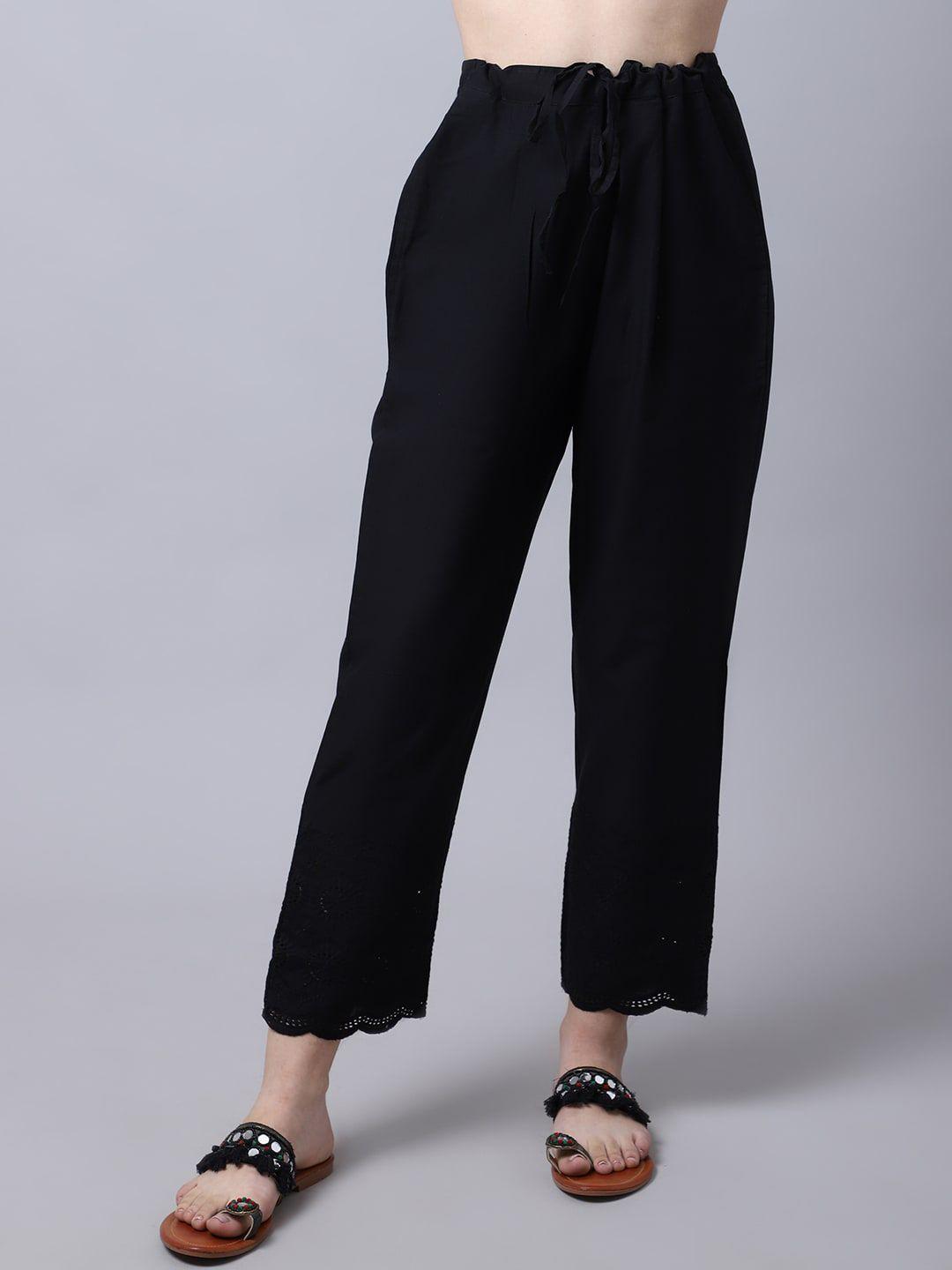 cantabil women black solid trousers