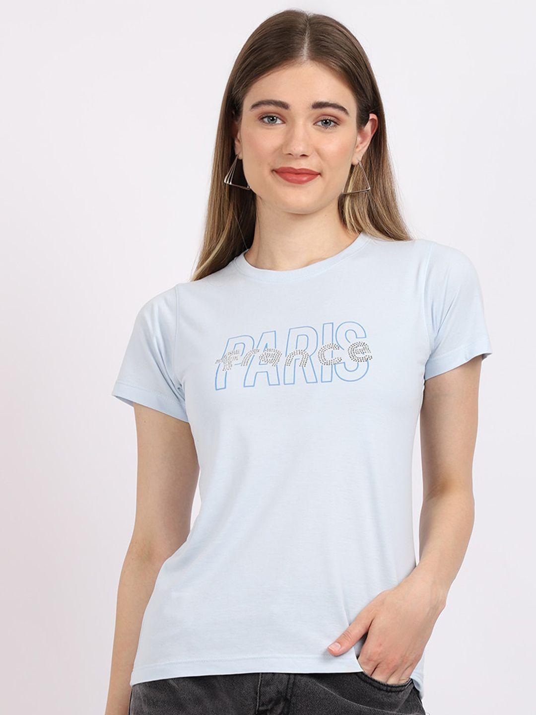 cantabil-women-blue-typography-cotton-t-shirt