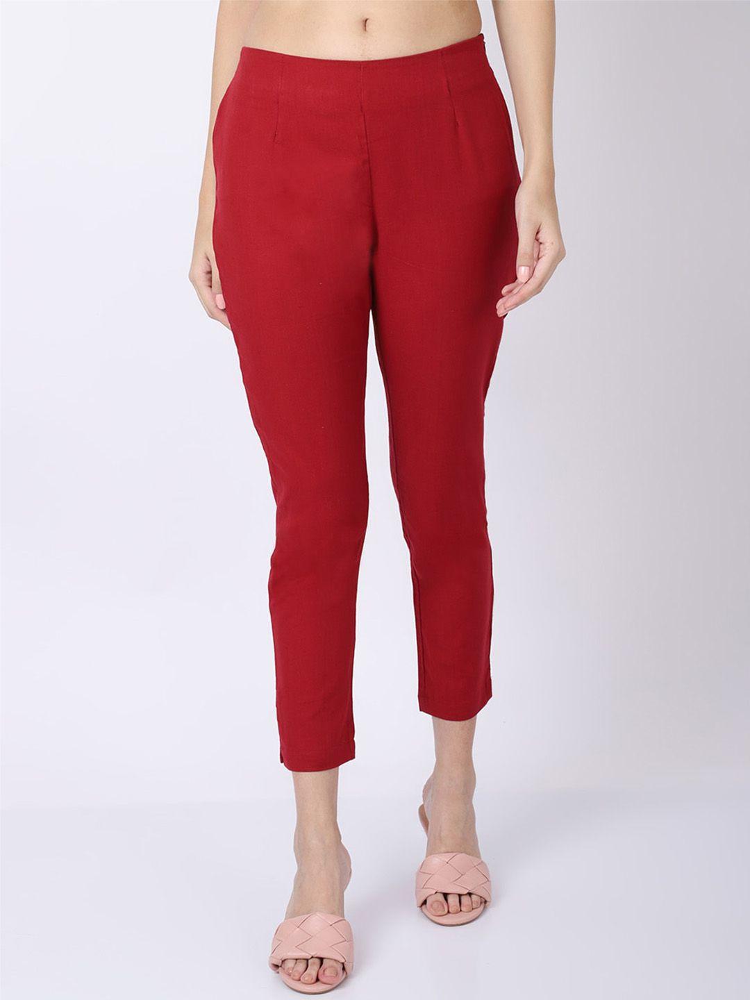 cantabil women maroon pleated trousers
