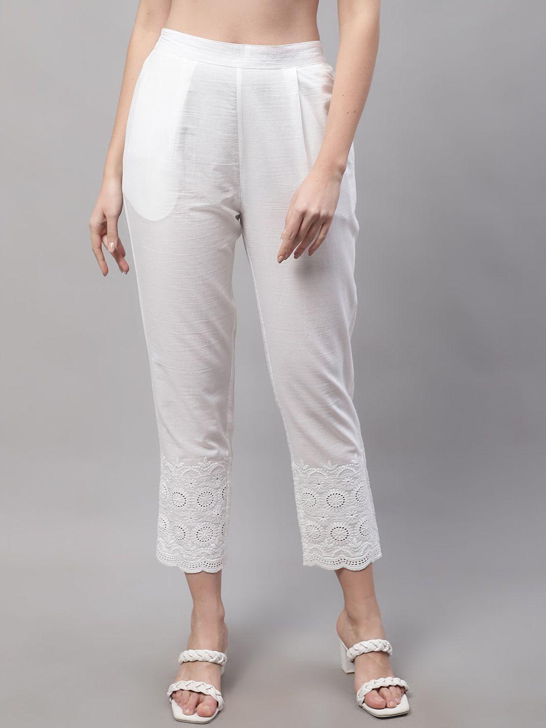 cantabil women mid-rise cotton cigraette trousers