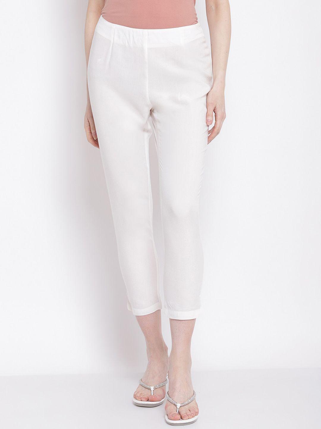 cantabil women off white solid trousers