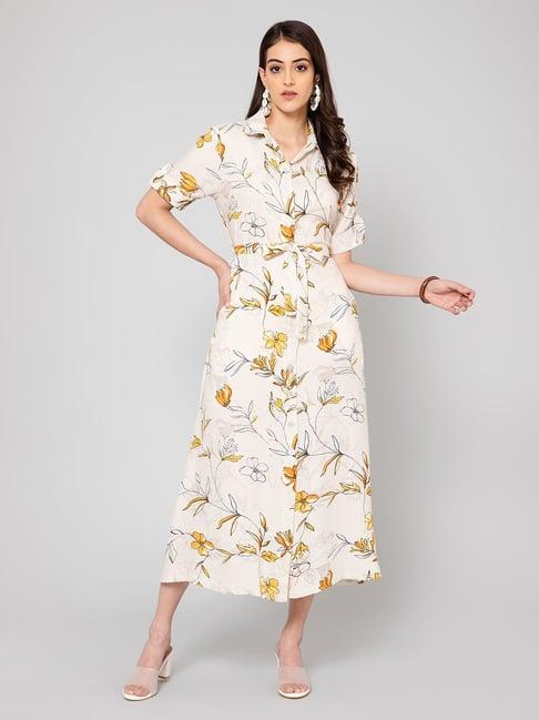 cantabil beige & yellow floral print midi dress