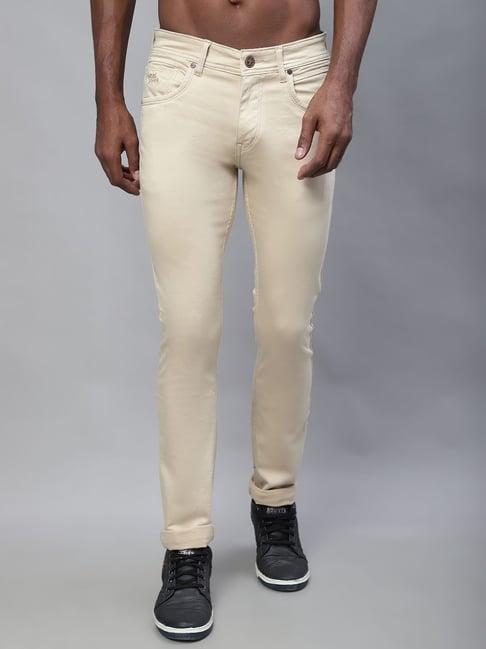 cantabil beige cotton regular fit jeans