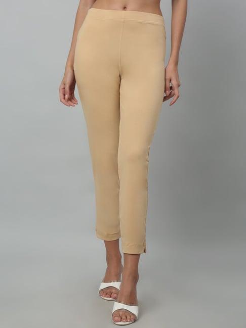 cantabil beige cotton straight fit pants