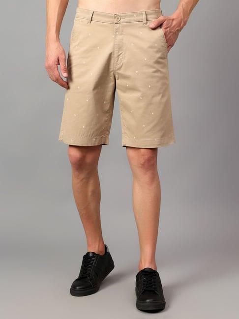 cantabil beige regular fit printed shorts