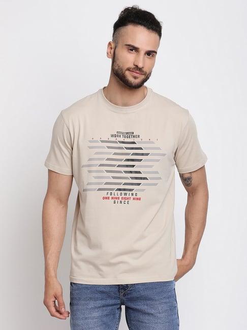 cantabil beige regular fit printed t-shirt