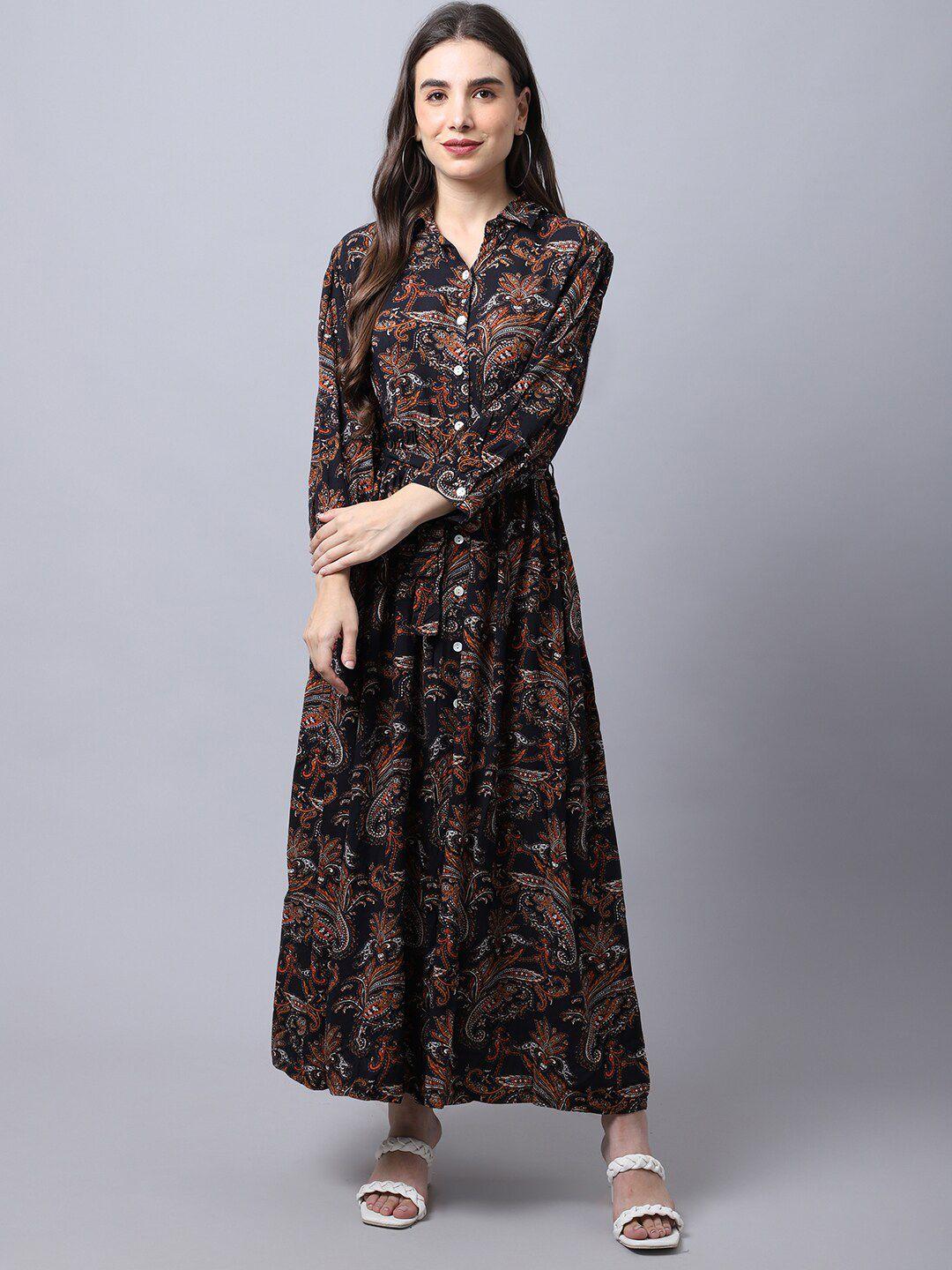 cantabil black & orange floral maxi dress