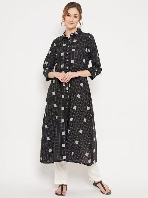 cantabil black check a line kurta